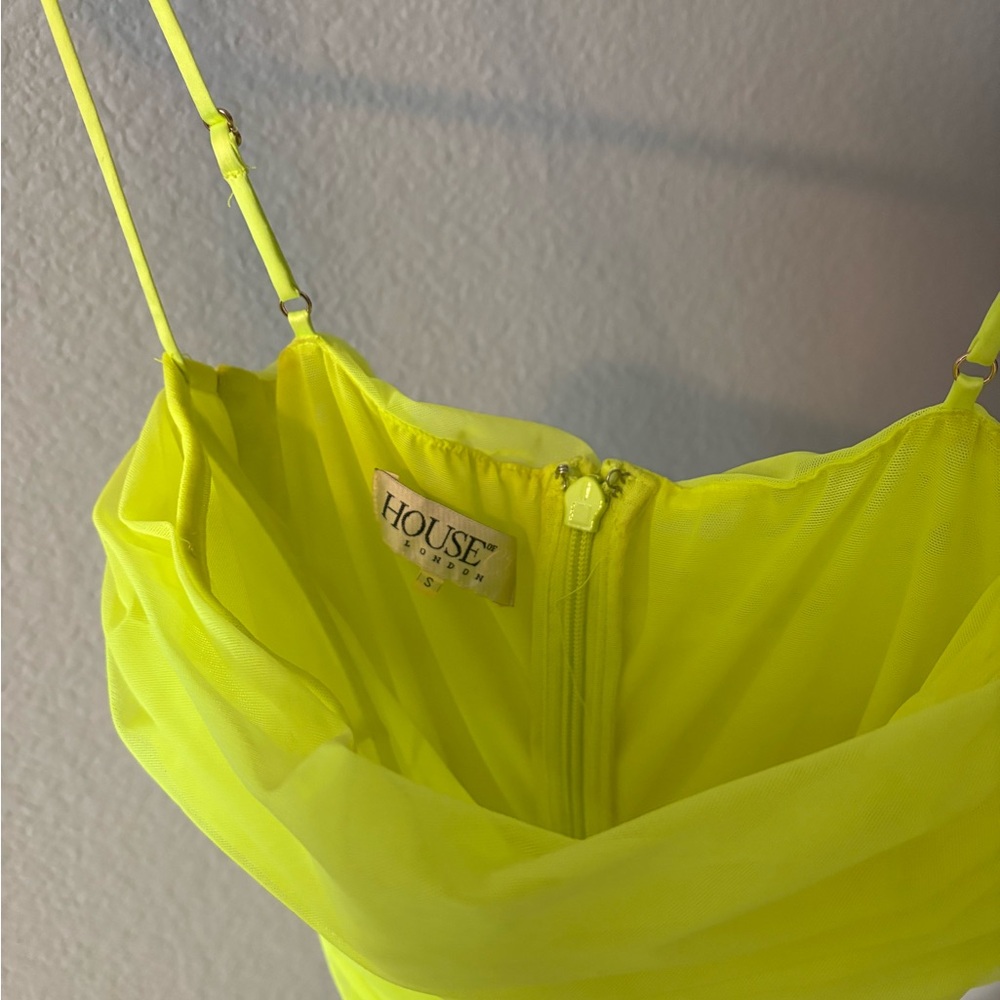 Neon Yellow Mesh Bodycon Dress - Picture 4 of 6